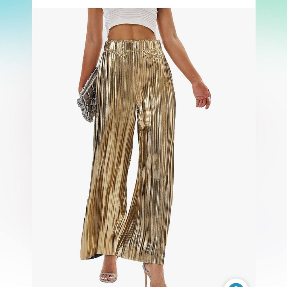 Women's Shiny Pleated Wide Leg Pants